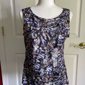 Dressbarn Blue and Black Sleeveless Fitted Blouse